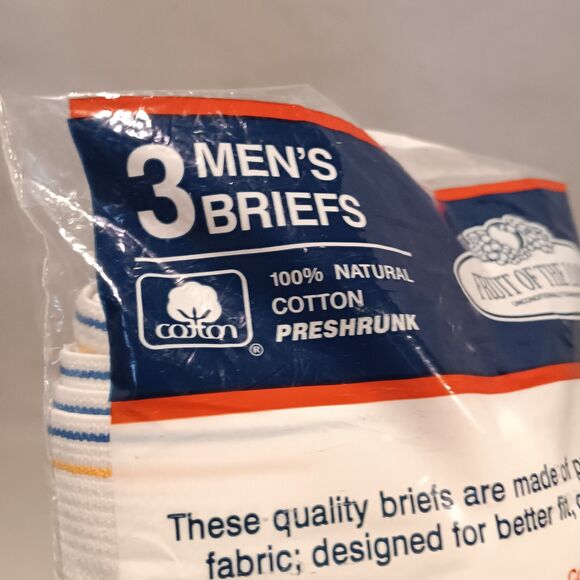 Vtg Fruit of the Loom White Briefs-Size XL-3 Pk-1992-Comfort Loom Waistband-NEW - Picture 3 of 7